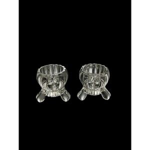 Set Of 2 Jeannette Glass National Clear 3" 3 Toed‎ Candlestick Candle Holders